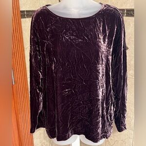 J. JILL Rayon & Silk Velvet Long Sleeve Top Dark Fig Purple Size Petite Large